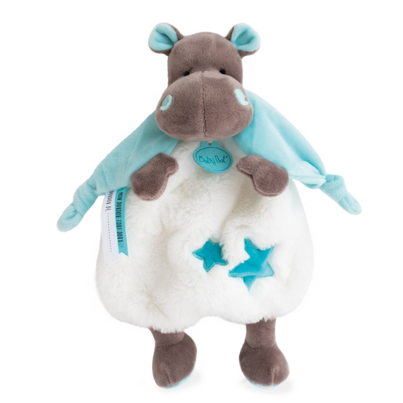 Bazile the hippo baby comforter white bleu star 